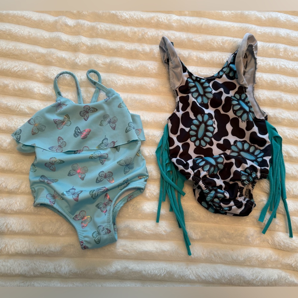 Penelope Mack Aqua Butterfly Ruffle One-Piece Swimsuit (2 swimsuit bundle)